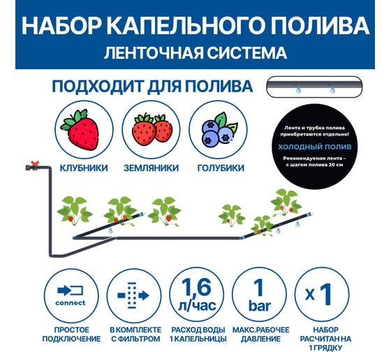 Комплект фитингов ленточной системы капельного полива для клубники MasterProf ДС.071694