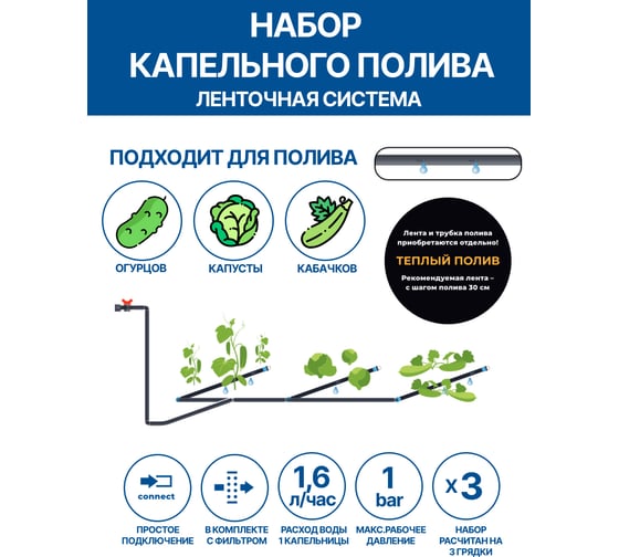 Комплект фитингов ленточной системы капельного полива для огурцов, капусты и баклажана MasterProf ДС.071693