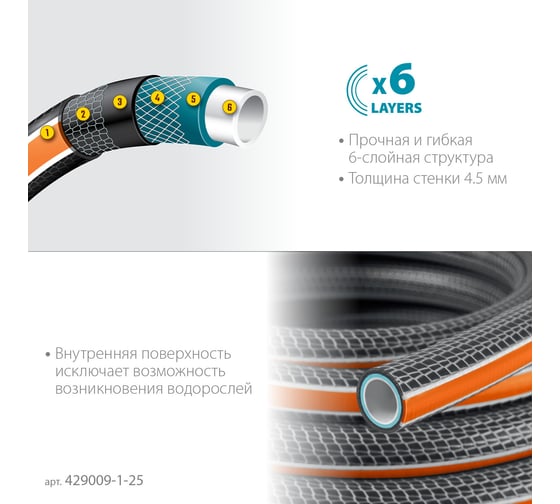Поливочный шестислойный шланг Grinda Proline ultra 6 1", 25 м, 20 атм, двойное армирование 429009-1-25