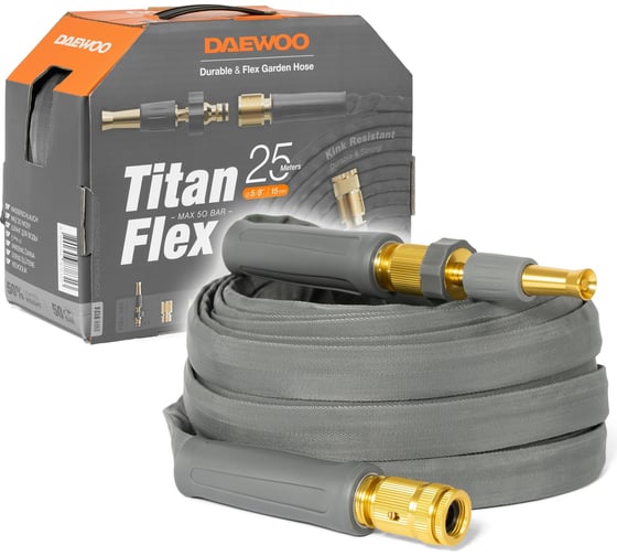Шланг DAEWOO titanflex 25 м, 5/8 дюйма, 15 мм, с комплектом для полива DWH 9124