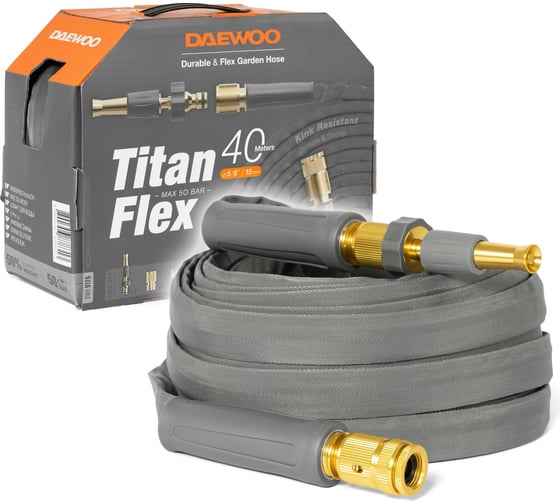 Шланг DAEWOO titanflex 40 м, 5/8 дюймов, 15 мм, с комплектом для полива DWH 9126
