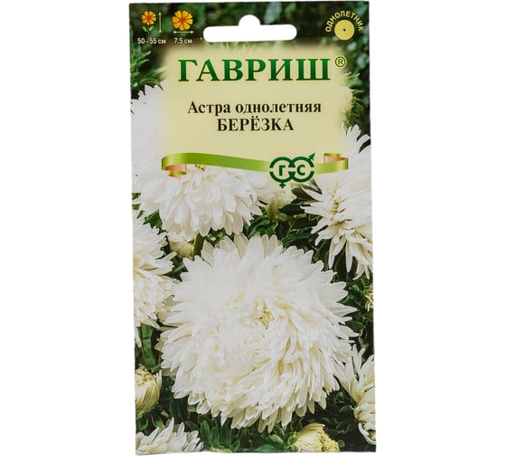 Семена ГАВРИШ Астра Березка, однолетняя (воронежская белая), 0.3 г 002683 1