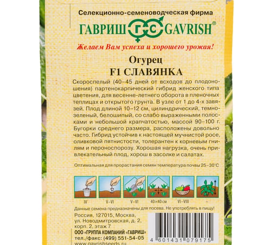Семена ГАВРИШ Огурец Славянка 10 шт., авторские 1999943722