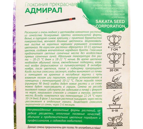Глоксиния ГАВРИШ Адмирал 5 шт гранул, пробирка, Саката серия Эксклюзив 70000619