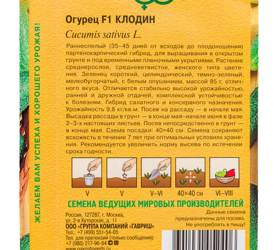 Огурец ГАВРИШ Клодин 5 шт, Голландия 191224113