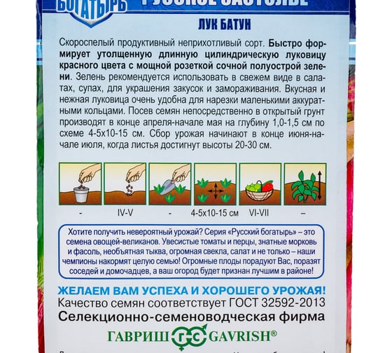 Лук ГАВРИШ батун Русское застолье, на зелень 0.5 г Русский богатырь 1071856554
