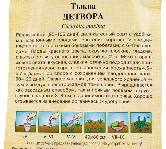 Семена ГАВРИШ Тыква Детвора 2.0 г авторские 1999943208