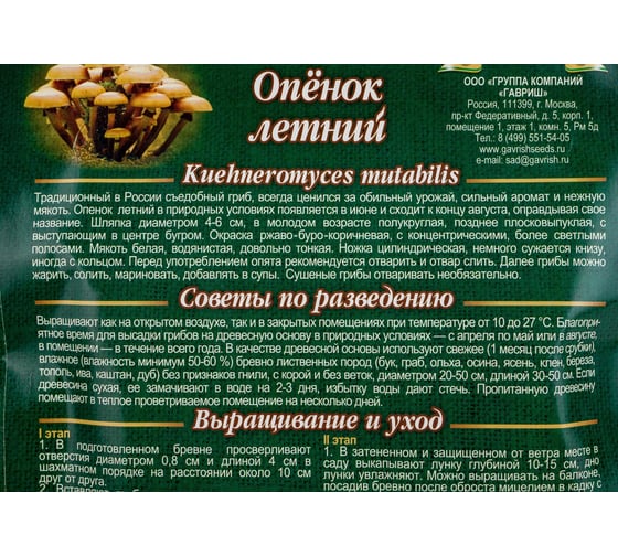 Семена ГАВРИШ Опенок летний на древесной палочке, большой пакет 12 шт. 10007220