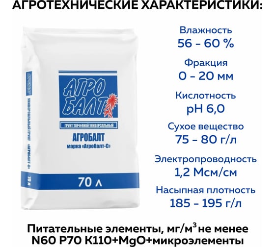 Грунт Агробалт торфянной субстарт 70 л T001070
