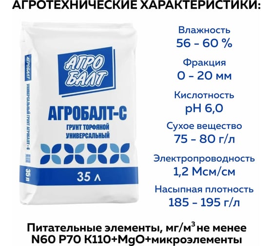 Грунт Агробалт торфяной субстарт для рассады 35 л С-35