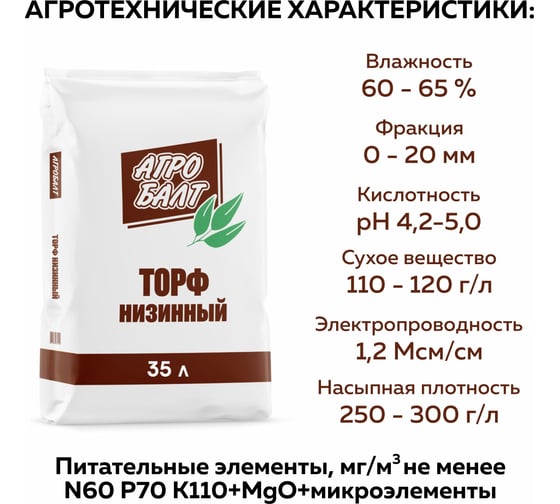 Грунт Агробалт торфяной низинный 35 л для рассады GRN025GRN025