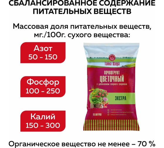 Грунт Цветочный Фабрика Торфа Тайна озера - Экстра 10л ТОЦвЭк10
