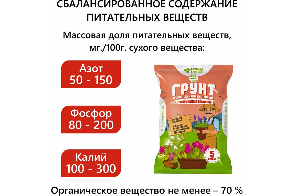 Грунт Фабрика Торфа Магия роста Для комнатных растений 5л МРКомРас5 -  выгодная цена, отзывы, характеристики, фото - купить в Москве и РФ