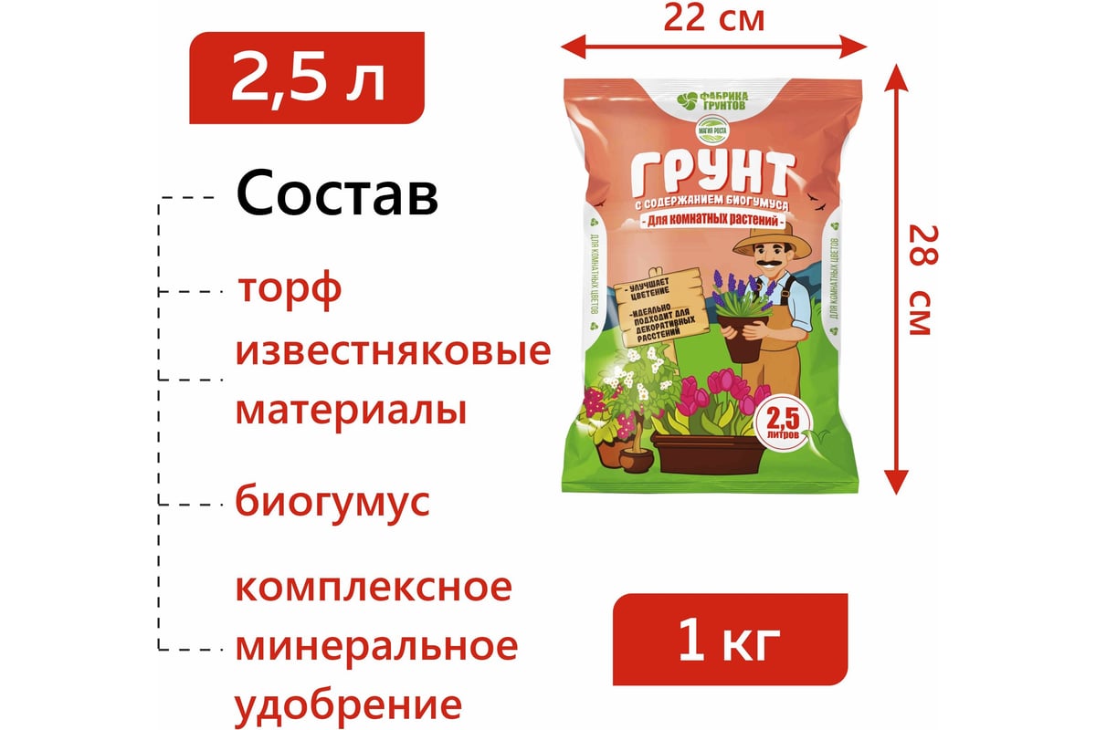 Грунт Фабрика Торфа Магия роста Для комнатных растений 2,5л МРКомРас2 -  выгодная цена, отзывы, характеристики, фото - купить в Москве и РФ