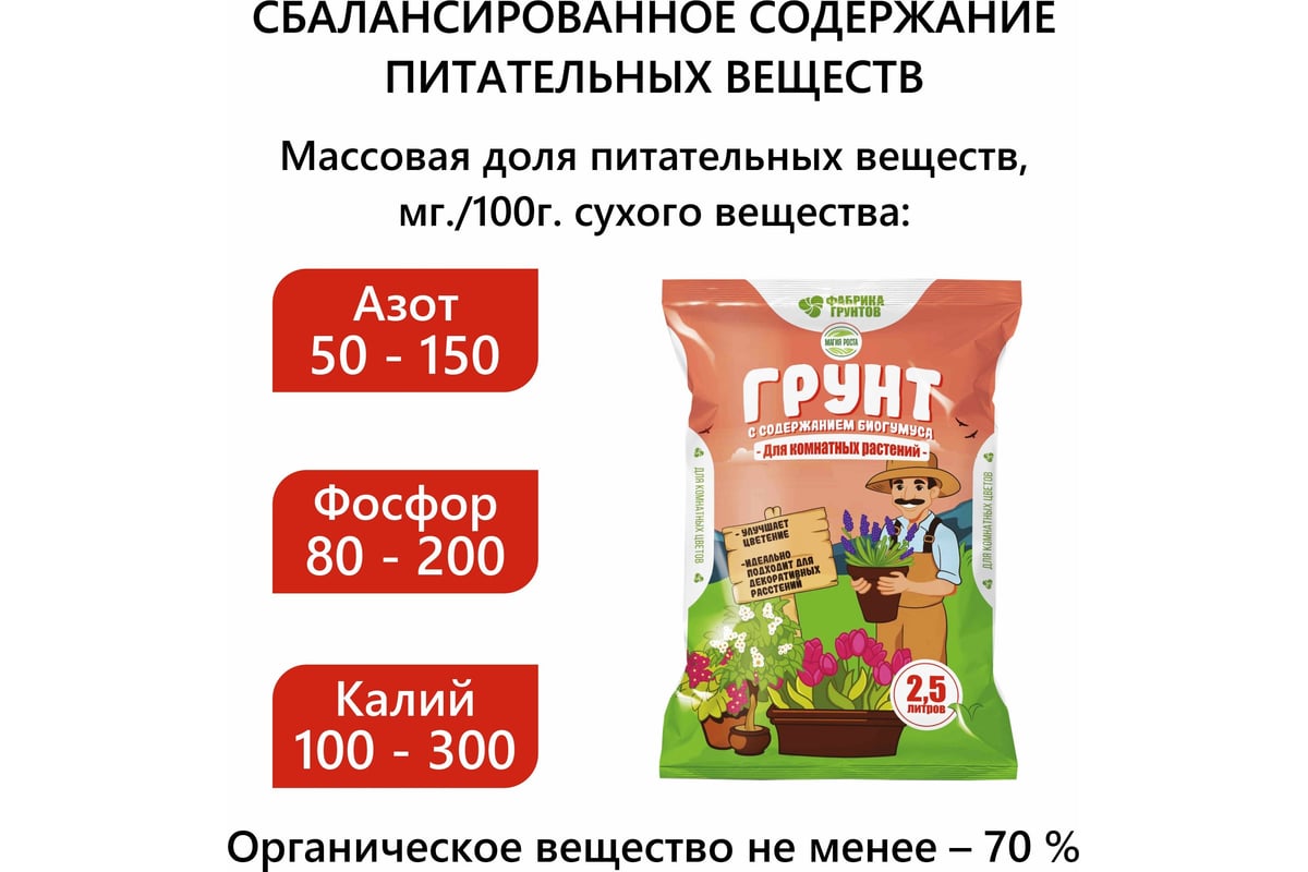 Грунт Фабрика Торфа Магия роста Для комнатных растений 2,5л МРКомРас2 -  выгодная цена, отзывы, характеристики, фото - купить в Москве и РФ