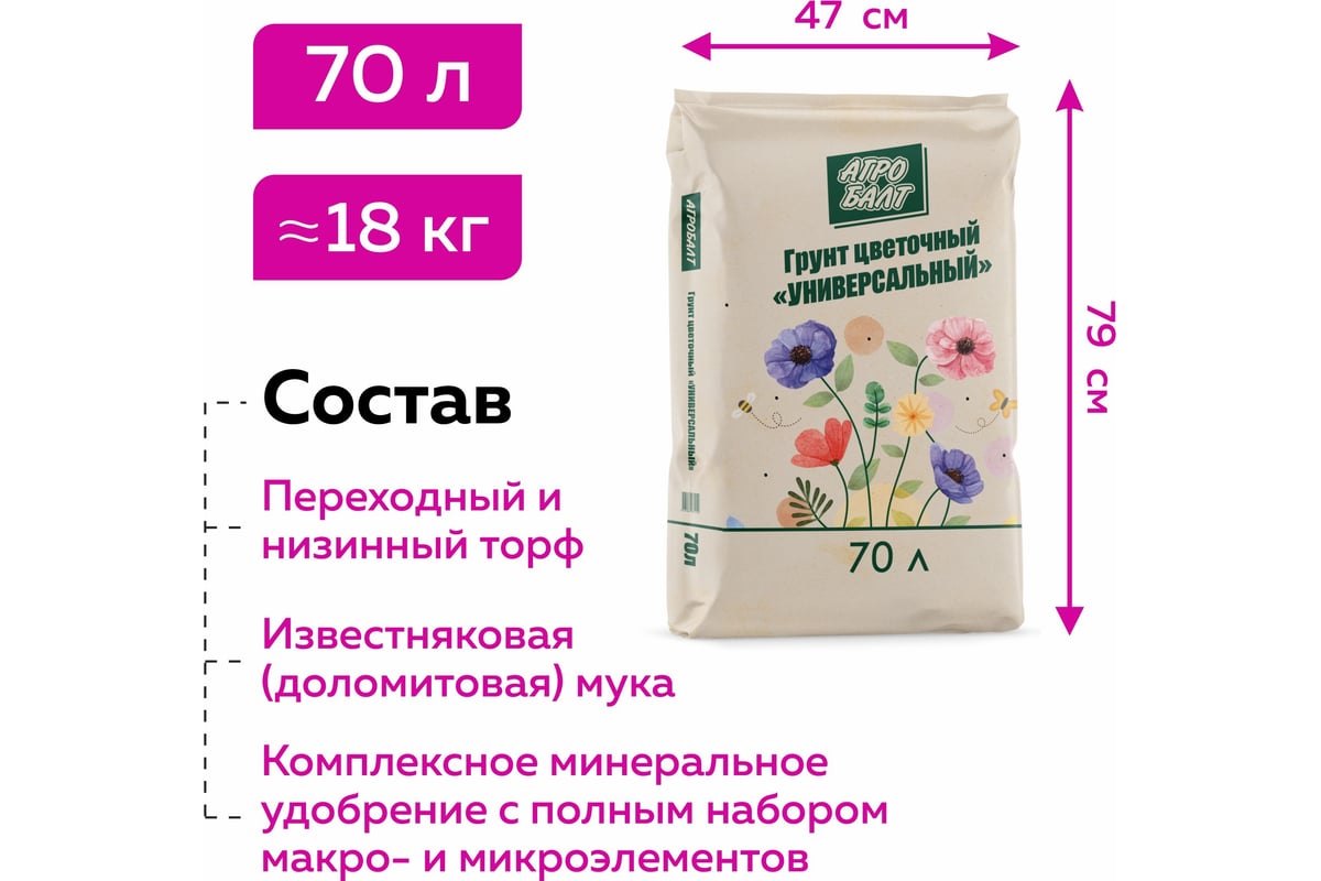 Грунт Агробалт цветочный универсальный для рассады 70 л 119299709 ...