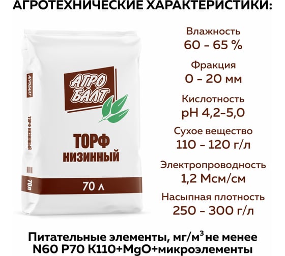 Трофяной грунт для рассады Агробалт низинный 70 л 119300864 T001GRN070