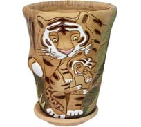 Кашпо КЕРАМИКА ЗОЛОТОЕ Тигрица с тигрёнком зоо, d-17 см, h-21 см, 2.5 л 062329