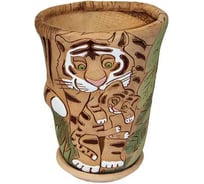 Кашпо КЕРАМИКА ЗОЛОТОЕ Тигрица с тигрёнком, цветочный горшок с блюдцем, h-21 см, d-17 см, 2.5 л 063903