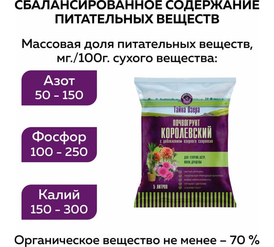 Тайна озера "Королевский" для георгинов, астр, юкки, драцены 5л Фабрика Торфа ТО-георгин-5л