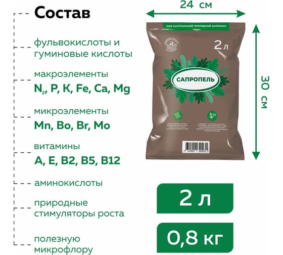 Удобрение Фабрика Торфа Сапропель для комнатных цветов и растений Сп-2