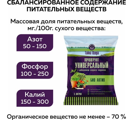 Грунт для рассады Тайна озера - "БИО Актив" 10л Фабрика Торфа ТОУнБА10