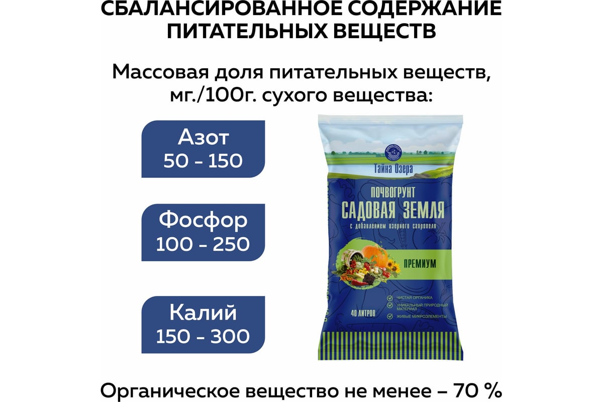 Земля для рассады Тайна озера - Сад "Премиум" 40 Фабрика Торфа ТОСЗПр40 ...