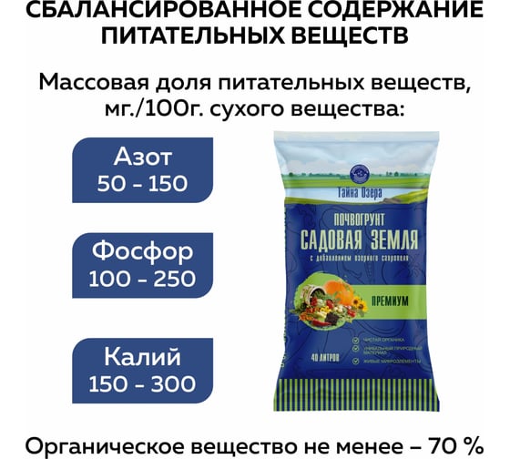 Земля для рассады Тайна озера - Сад "Премиум" 40 Фабрика Торфа ТОСЗПр40