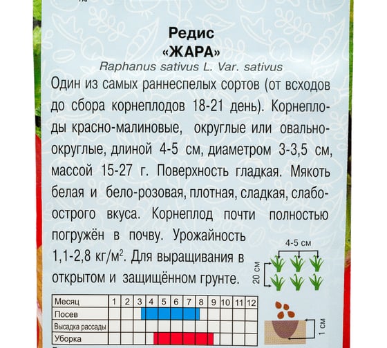 Семена АРТИКУЛ Редис Жара 2 г, раннеспелый 4630009394495