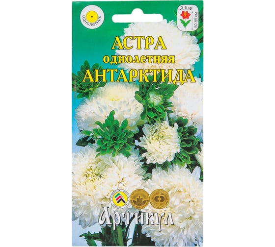 Семена АРТИКУЛ Астра однолетняя Антарктида 0.2 г, евро, Розовидная, белая, h=50-55 см, d=3-6 см 4630009396215 1