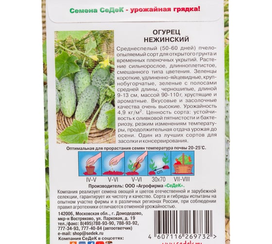 Огурец СеДеК Нежинский ПО, ОГ, ПУ, 9-13см, 90-110г, 4,9кг/кв.м, хруст, плодон.до осени, для засола и консер., Евро, 0.5 14823