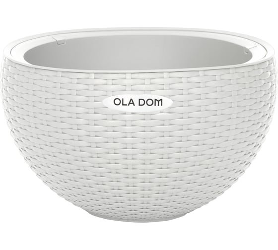 Кашпо Ola Dom  пластик круглое RATTAN 5л белый подвесное с цепью d340mm d340mm h209мм 070228 1