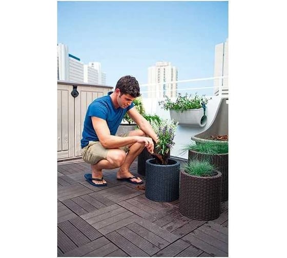 Кашпо KETER Cylinder Planter S серый 224124