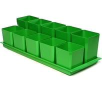 Набор горшков для рассады ПЕЛИКАН 10 мест, 0.5 л+0.75 л, с поддоном, зеленый 0342 З0342