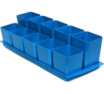 Набор горшков для рассады ПЕЛИКАН 10 мест, 0.5 л+0.75 л, с поддоном, голубой 0342 Г0342