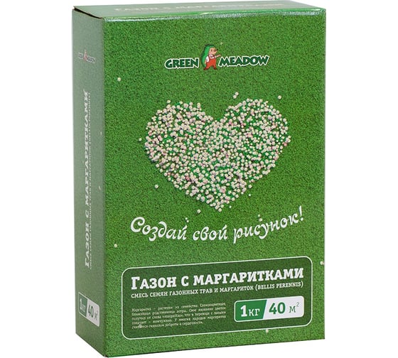 Семена газона GREEN MEADOW Газон с маргаритками Создай свой рисунок 1 кг 4607160332116