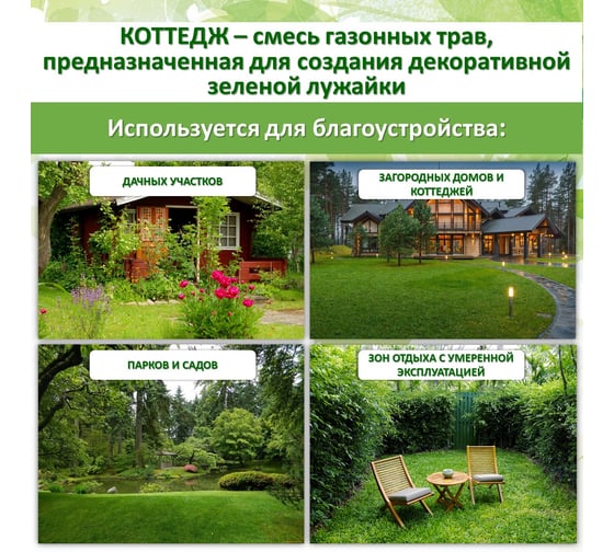 Семена Зеленый ковер КОТТЕДЖ 8 кг, декоративная смесь для загородного озеленения 4607160330051