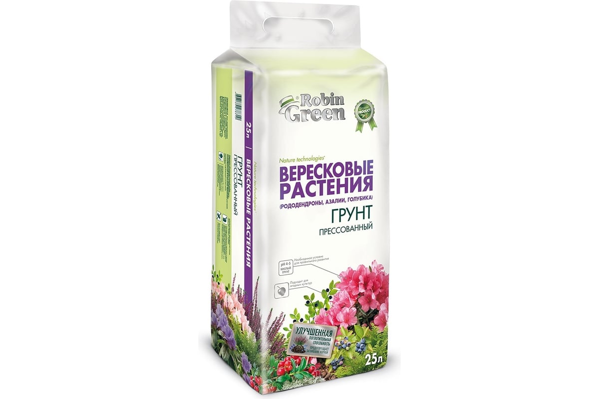 Прессованный грунт для вересковых растений Робин Грин 25 л ТП0101ROB03 ...
