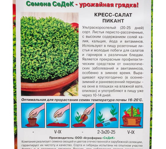 Салат СеДек Пикант (кресс) (ультраск.спел., ОГ/ЗГ, перист.-рассеч.,зелен.,остр.) Евро, 1 15211