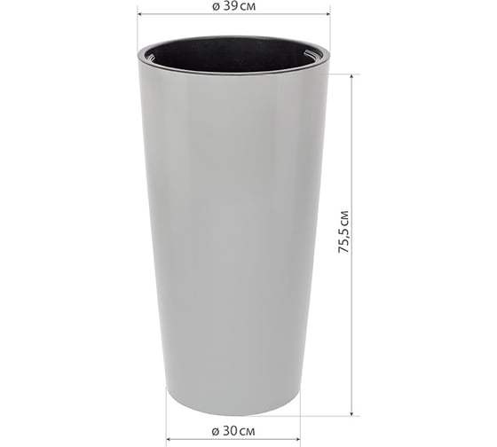 Кашпо IDEA ПИЛАР круглое, D390, H750 мм, 23/69л, с вкладышем, М 3088 Смоки