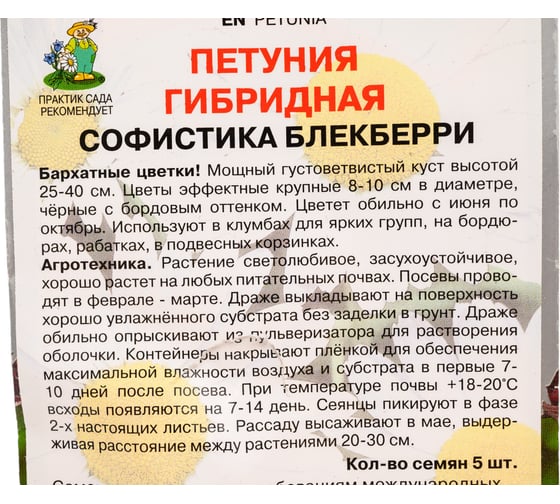 Петуния гибридная Агрохолдинг ПОИСК Софистика Блекберри 5шт 690008