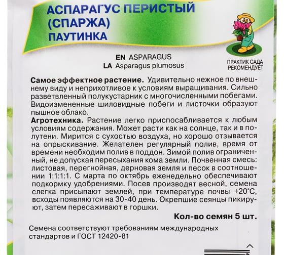 Аспарагус Агрохолдинг ПОИСК перистый Паутинка 5шт 140181