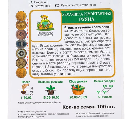 Земляника ремонтантная Агрохолдинг ПОИСК Руяна 100шт 250701