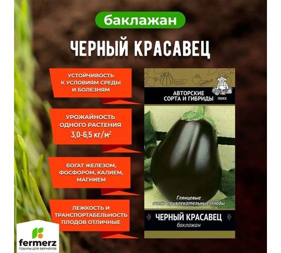 Баклажан Агрохолдинг ПОИСК Черный красавец 0,25гр ЧБ 150854