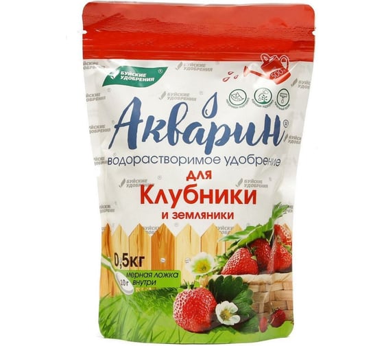 Водорастворимое удобрение Буйские Удобрения Акварин Для клубники и земляники, дой-пак 0,5кг 4650100155405 1
