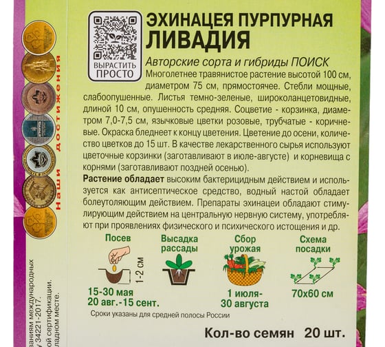 Эхинацея пурпурная Агрохолдинг ПОИСК Ливадия (А) 20шт 600078