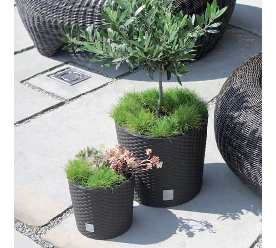 Кашпо для цветов Prosperplast RATO ROUND венге, 2 предмета, 35 л и 37.65 л DRTUS400L-440U