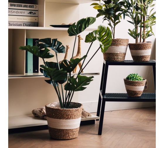 Плетеное кашпо Natural House "Танзания", Д255 Ш255 В230, натуральный, белый Lishan-04 L