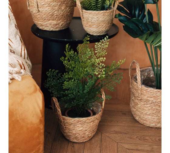 Плетеное кашпо Natural House "Кения" круглое с ручками, Д200 Ш200 В155, натуральный Lishan-09 S
