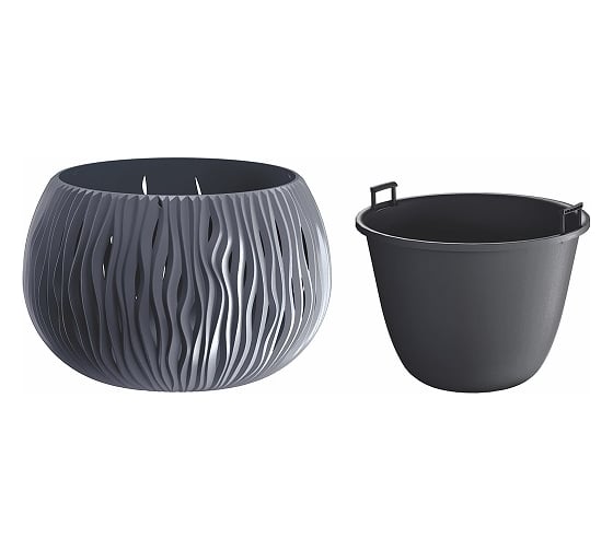Кашпо Prosperplast SANDY BOWL 29 см, со вставкой, антрацит DSK290 433